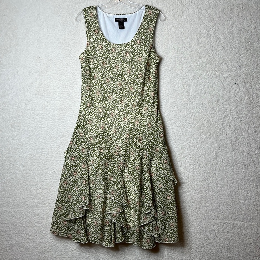 Signature by Robbie Bee Womens Green Floral Flounced Dress SIZE 10